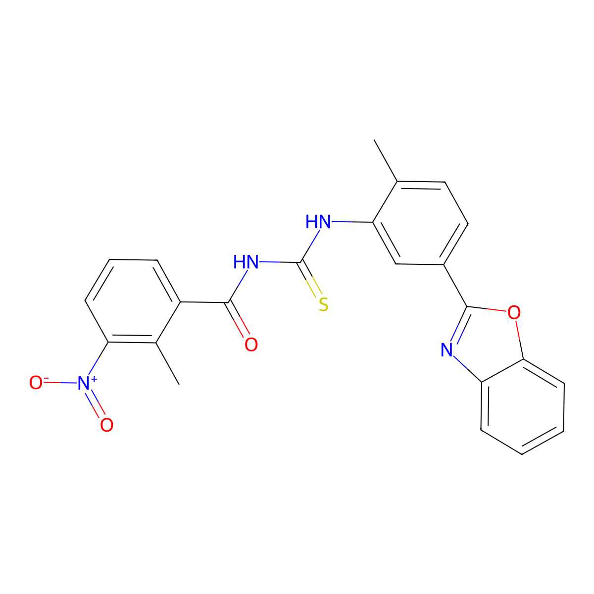 N-[[5-(1,3-benzoxazol-2-yl)-2-methylphenyl]carbamothioyl]-2-methyl-3-nitrobenzamide molecular structure, CAS 429638-27-7