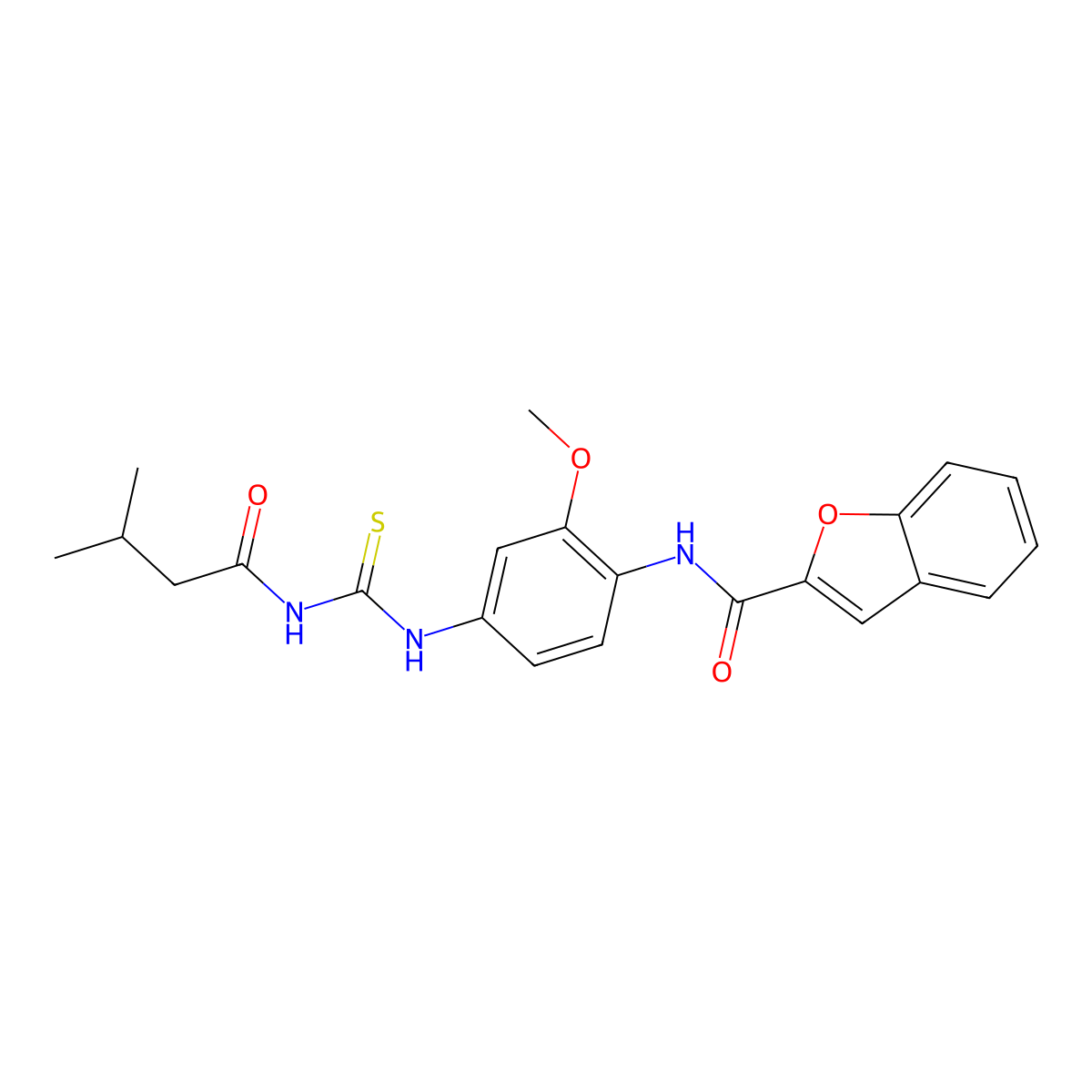 N-[2-methoxy-4-(3-methylbutanoylcarbamothioylamino)phenyl]-1-benzofuran-2-carboxamide molecular structure, CAS 429638-33-5