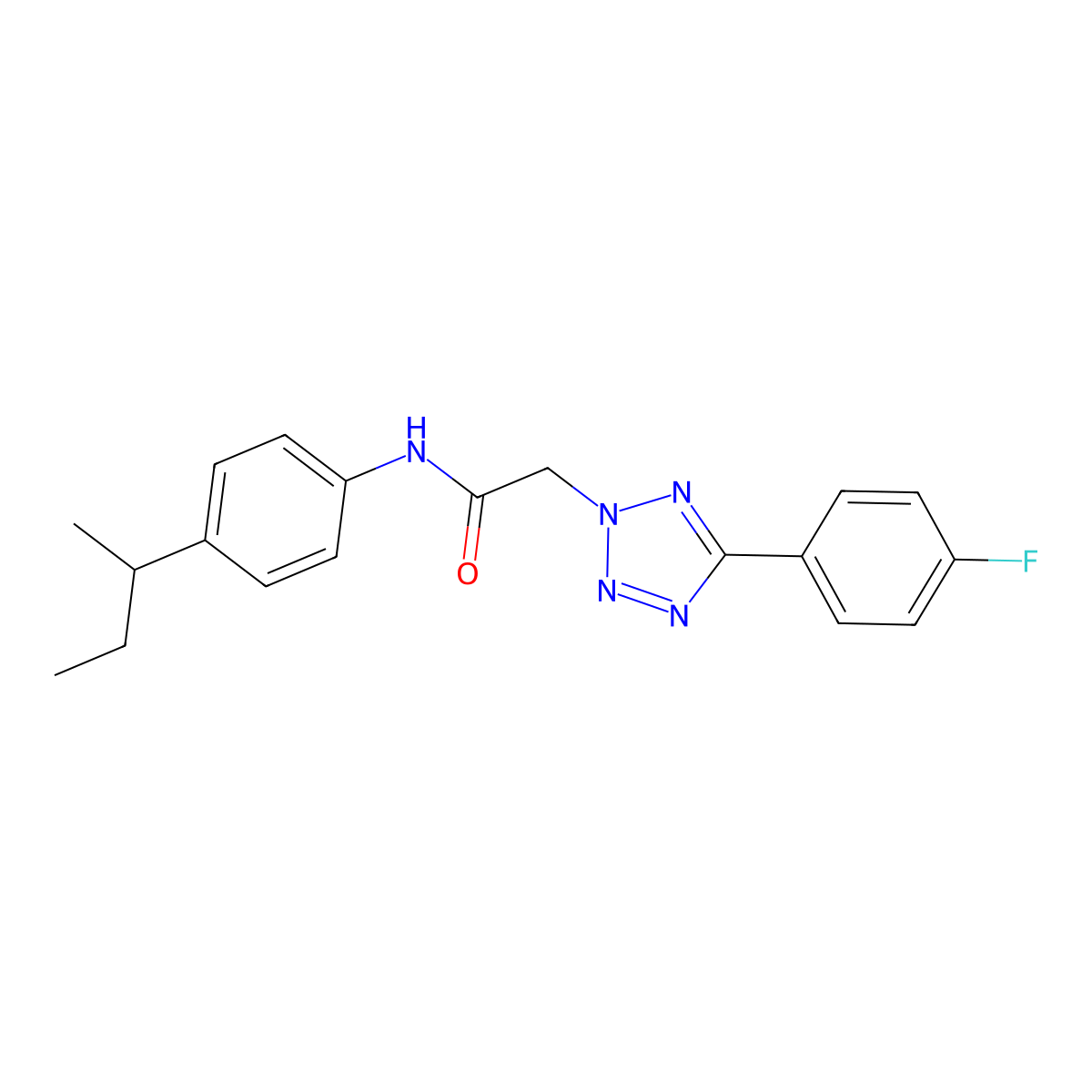N-(4-butan-2-ylphenyl)-2-[5-(4-fluorophenyl)tetrazol-2-yl]acetamide molecular structure, CAS 429638-56-2