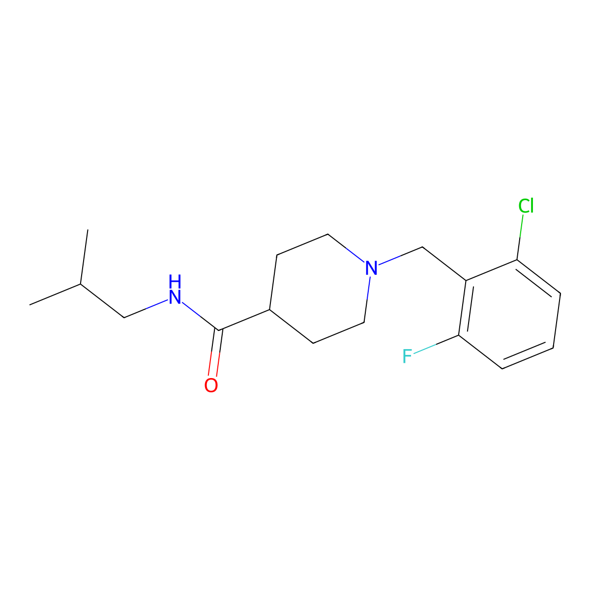 1-(2-chloro-6-fluorobenzyl)-N-(2-methylpropyl)piperidine-4-carboxamide molecular structure, CAS 429638-67-5