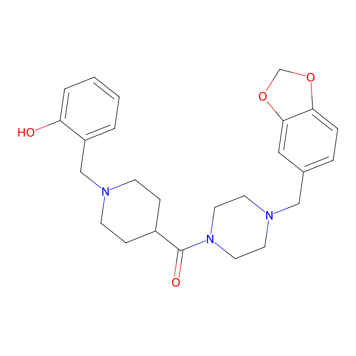 [4-(1,3-Benzodioxol-5-ylmethyl)piperazin-1-yl][1-(2-hydroxybenzyl)piperidin-4-yl]methanone molecular structure, CAS 429638-94-8