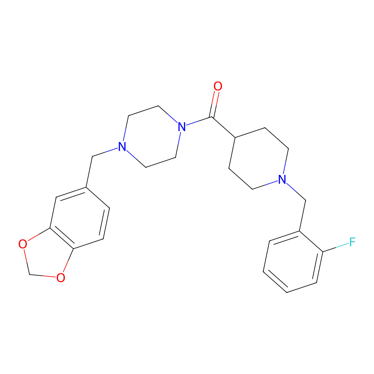 [4-(1,3-Benzodioxol-5-ylmethyl)piperazin-1-yl]-[1-[(2-fluorophenyl)methyl]piperidin-4-yl]methanone molecular structure, CAS 429638-96-0