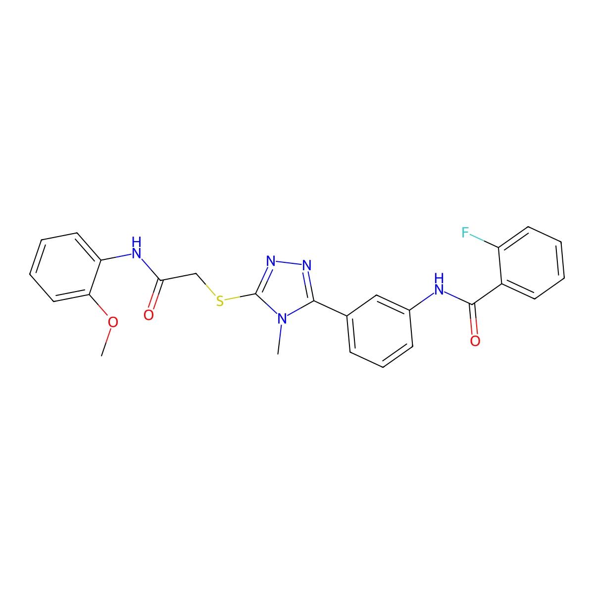 2-fluoro-N-[3-[5-[2-(2-methoxyanilino)-2-oxoethyl]sulfanyl-4-methyl-1,2,4-triazol-3-yl]phenyl]benzamide molecular structure, CAS 429638-98-2