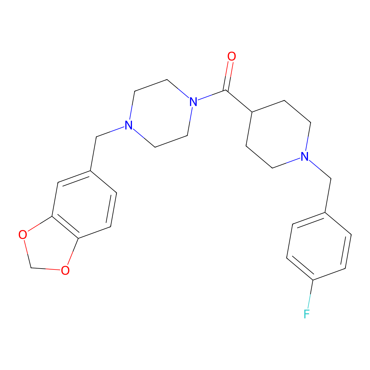[4-(1,3-Benzodioxol-5-ylmethyl)piperazin-1-yl]-[1-[(4-fluorophenyl)methyl]piperidin-4-yl]methanone molecular structure, CAS 429638-99-3