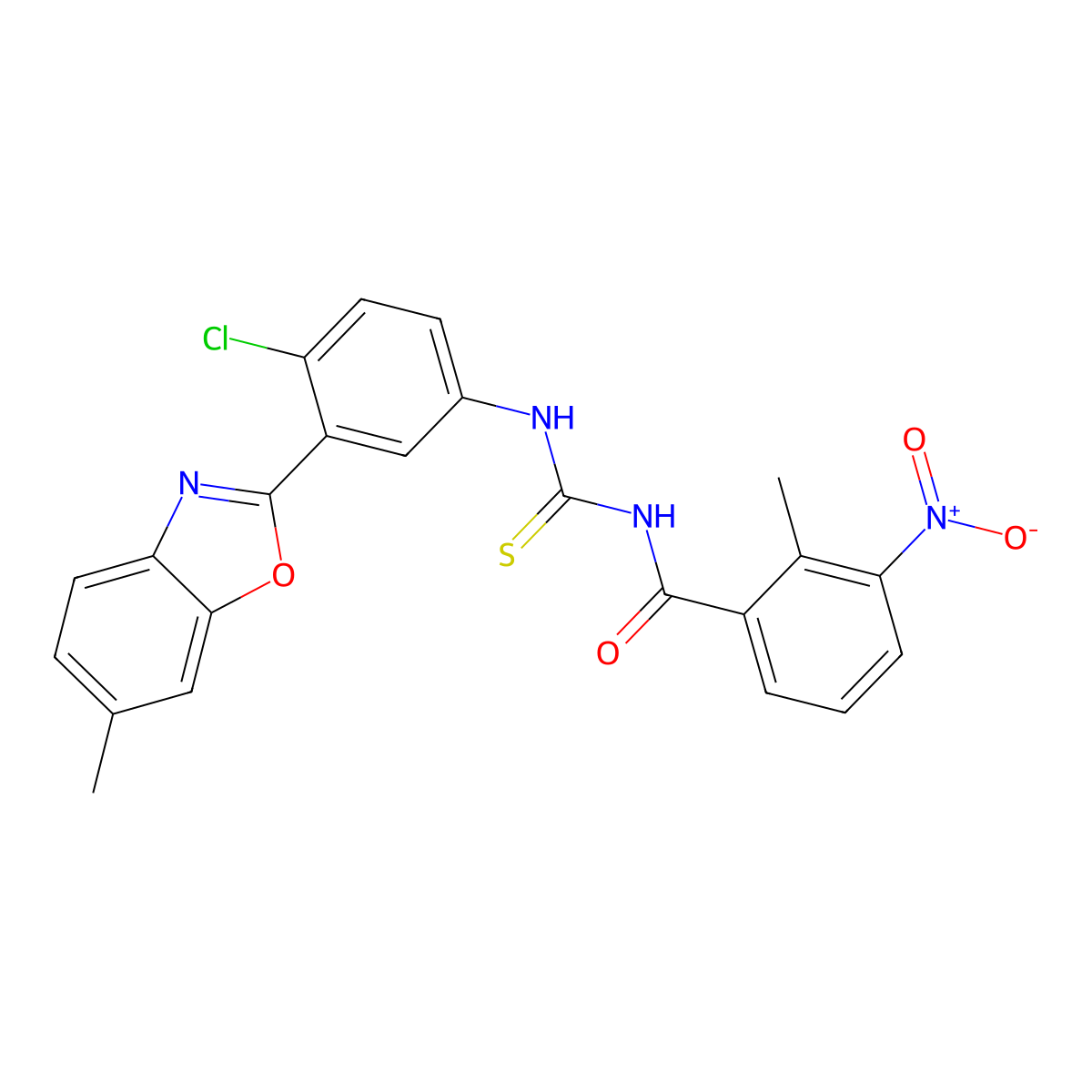 N-[[4-chloro-3-(6-methyl-1,3-benzoxazol-2-yl)phenyl]carbamothioyl]-2-methyl-3-nitrobenzamide molecular structure, CAS 429639-11-2