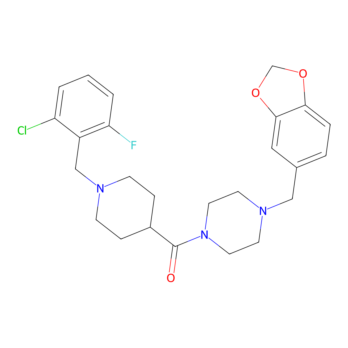 [4-(1,3-Benzodioxol-5-ylmethyl)piperazin-1-yl][1-(2-chloro-6-fluorobenzyl)piperidin-4-yl]methanone molecular structure, CAS 429639-30-5