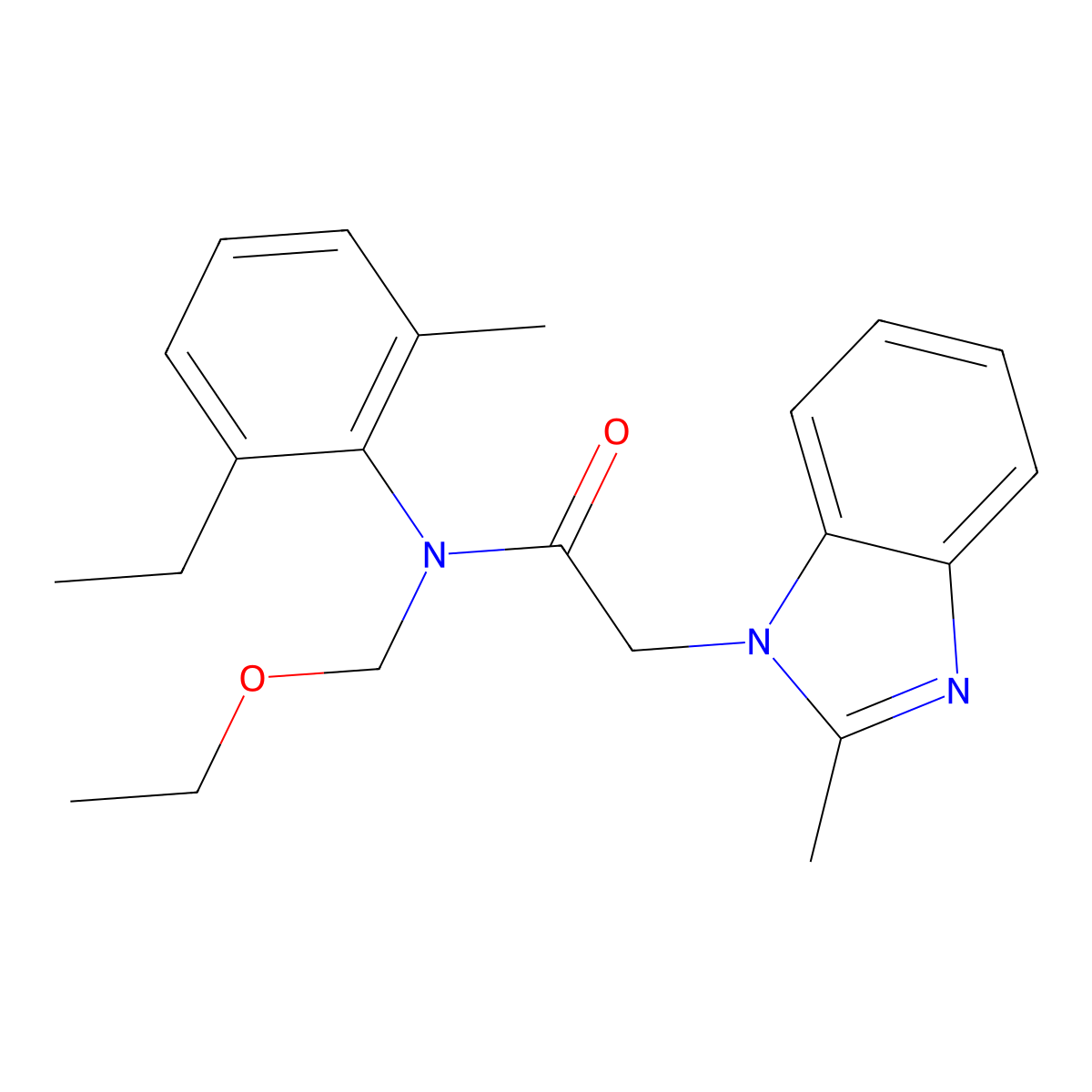 N-(ethoxymethyl)-N-(2-ethyl-6-methylphenyl)-2-(2-methylbenzimidazol-1-yl)acetamide molecular structure, CAS 429640-11-9