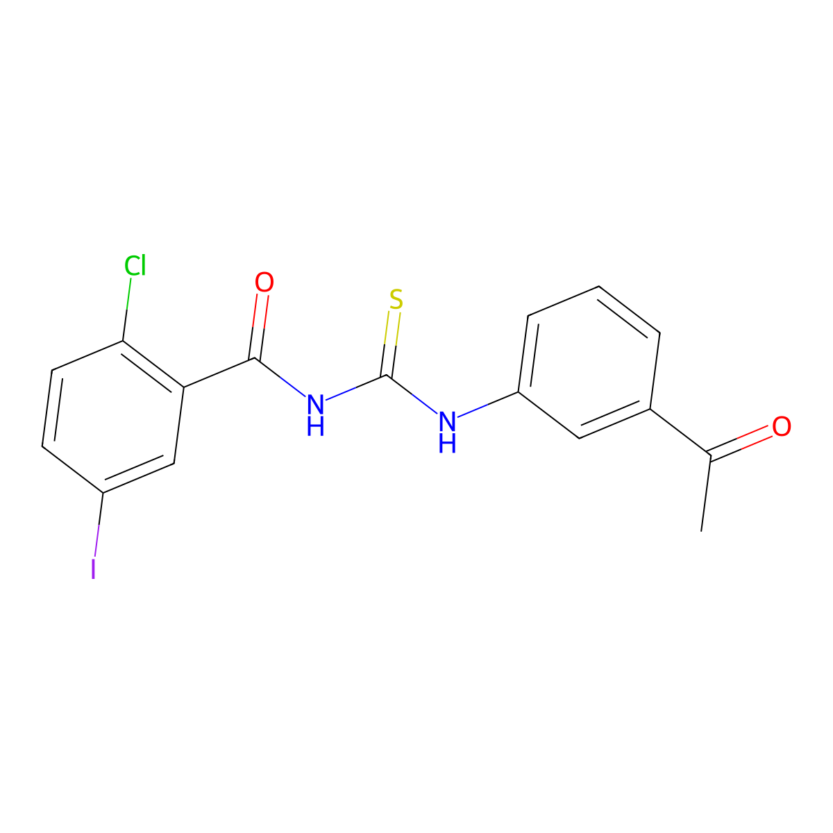 N-[(3-acetylphenyl)carbamothioyl]-2-chloro-5-iodobenzamide molecular structure, CAS 429640-38-0