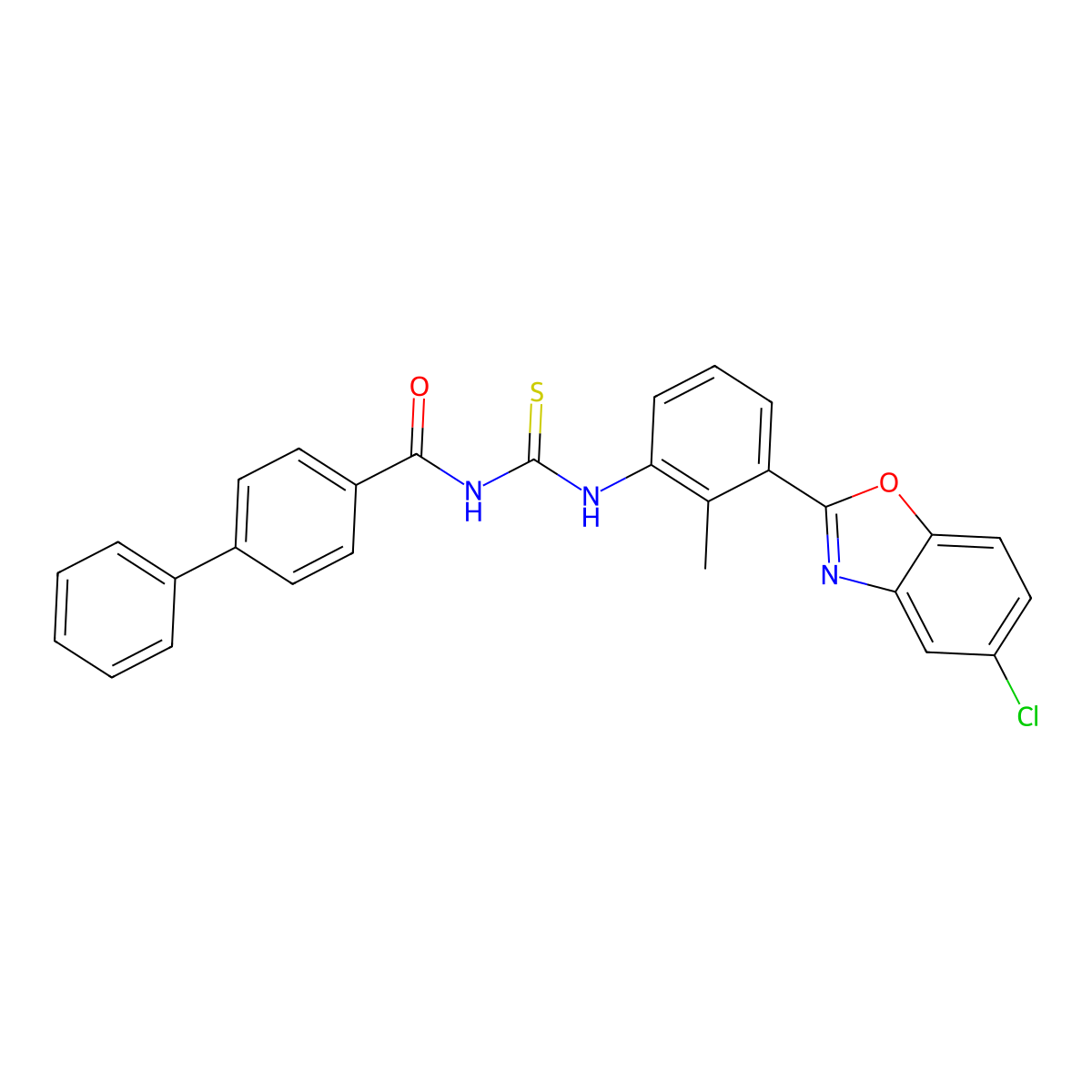 N-[[3-(5-chloro-1,3-benzoxazol-2-yl)-2-methylphenyl]carbamothioyl]-4-phenylbenzamide molecular structure, CAS 429640-71-1