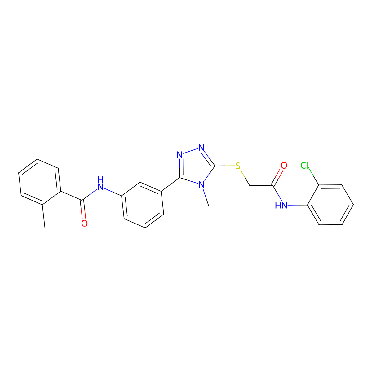N-[3-[5-[2-(2-chloroanilino)-2-oxoethyl]sulfanyl-4-methyl-1,2,4-triazol-3-yl]phenyl]-2-methylbenzamide molecular structure, CAS 429640-77-7
