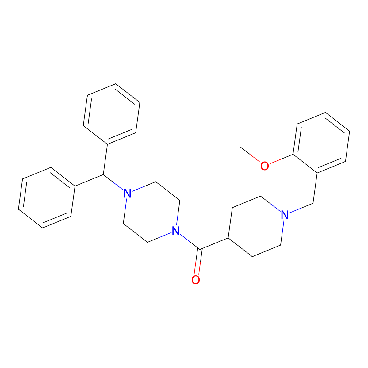 [4-(Diphenylmethyl)piperazin-1-yl][1-(2-methoxybenzyl)piperidin-4-yl]methanone molecular structure, CAS 429641-01-0