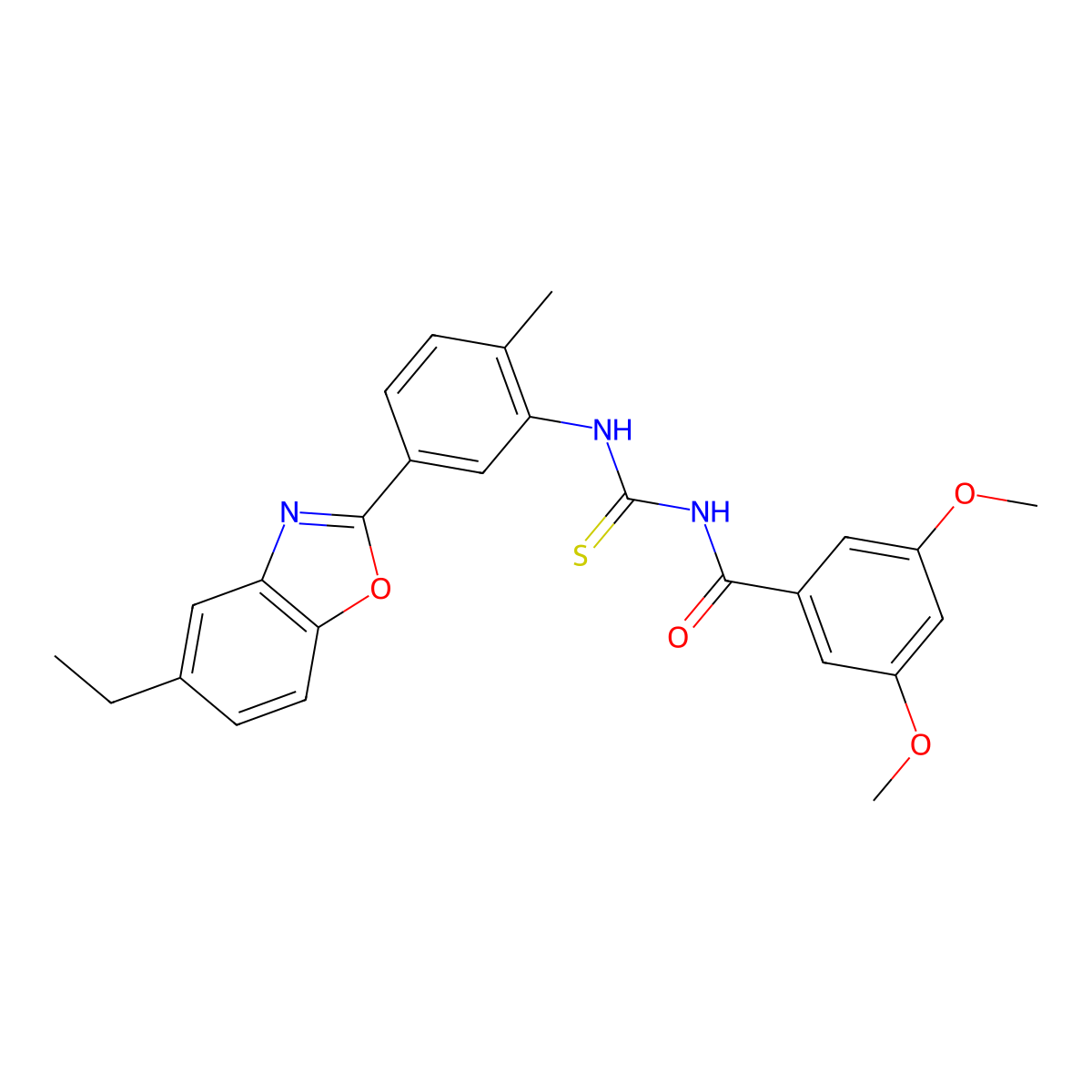 N-[[5-(5-ethyl-1,3-benzoxazol-2-yl)-2-methylphenyl]carbamothioyl]-3,5-dimethoxybenzamide molecular structure, CAS 429641-63-4