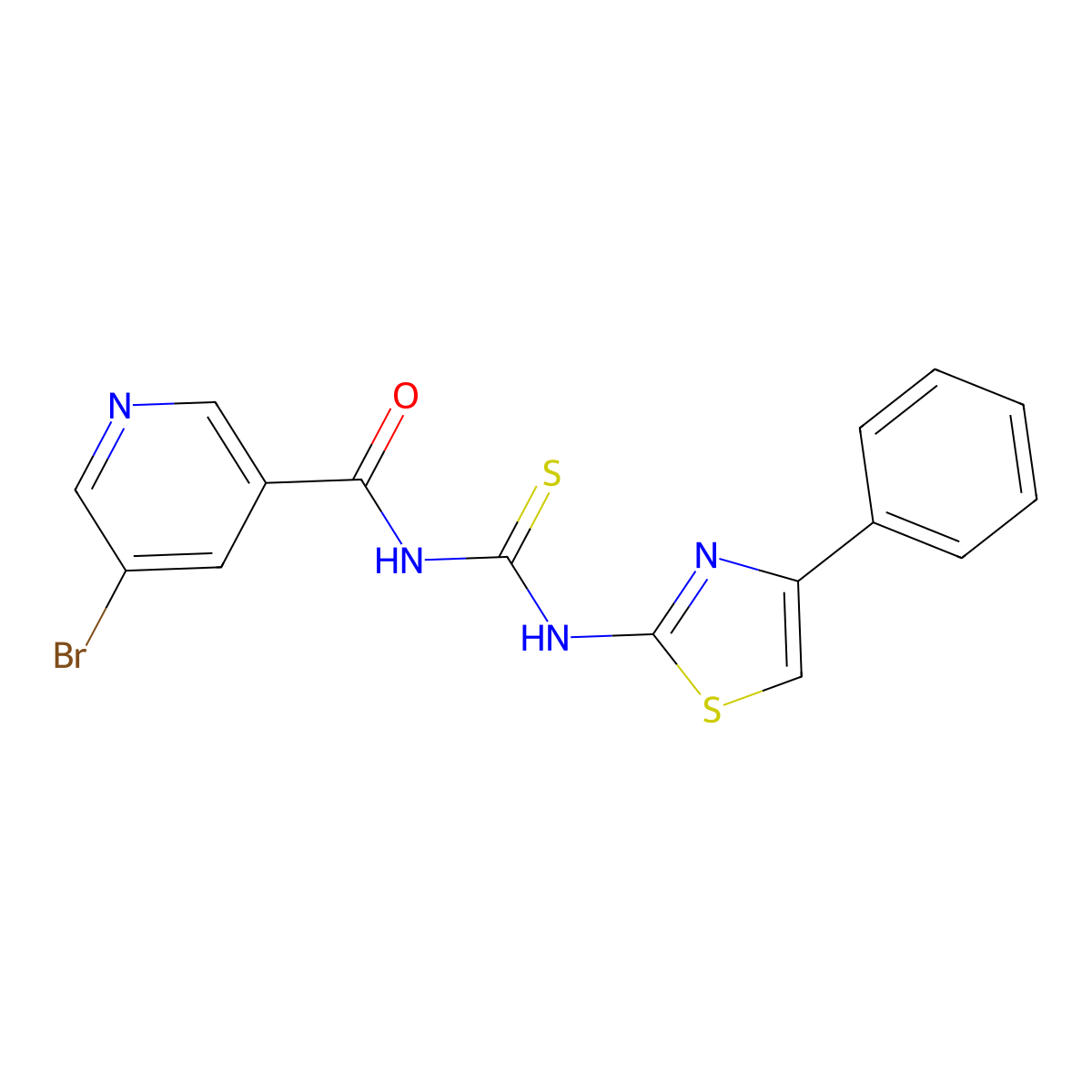 5-bromo-N-[(4-phenyl-1,3-thiazol-2-yl)carbamothioyl]pyridine-3-carboxamide molecular structure, CAS 429641-99-6