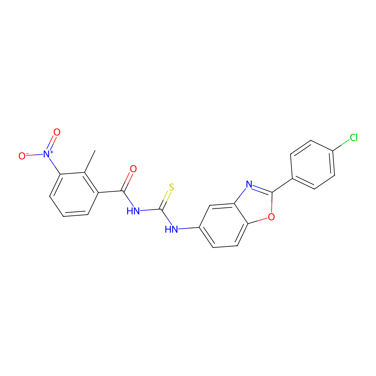 N-{[2-(4-chlorophenyl)-1,3-benzoxazol-5-yl]carbamothioyl}-2-methyl-3-nitrobenzamide molecular structure, CAS 429642-04-6