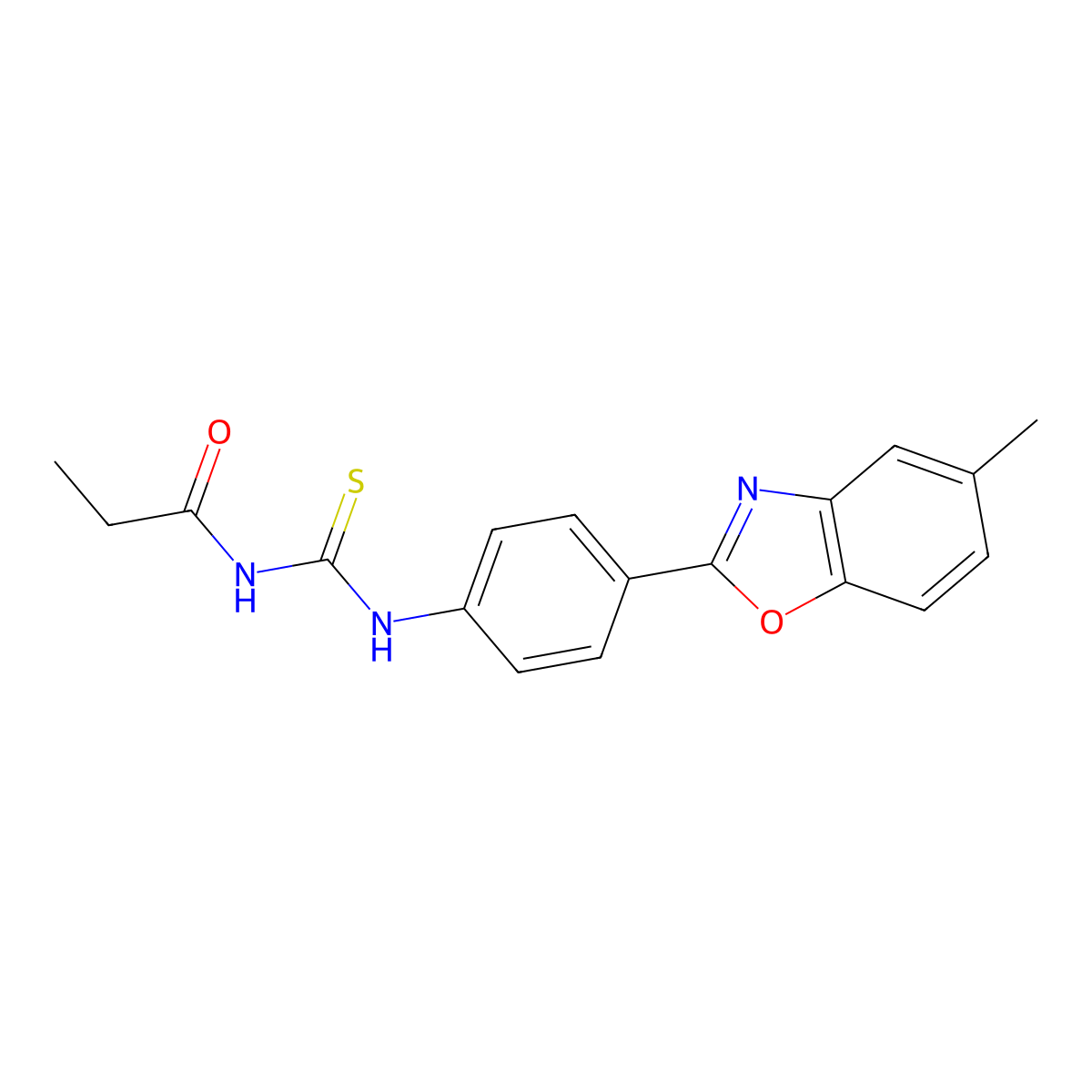 N-[[4-(5-methyl-1,3-benzoxazol-2-yl)phenyl]carbamothioyl]propanamide molecular structure, CAS 429642-09-1