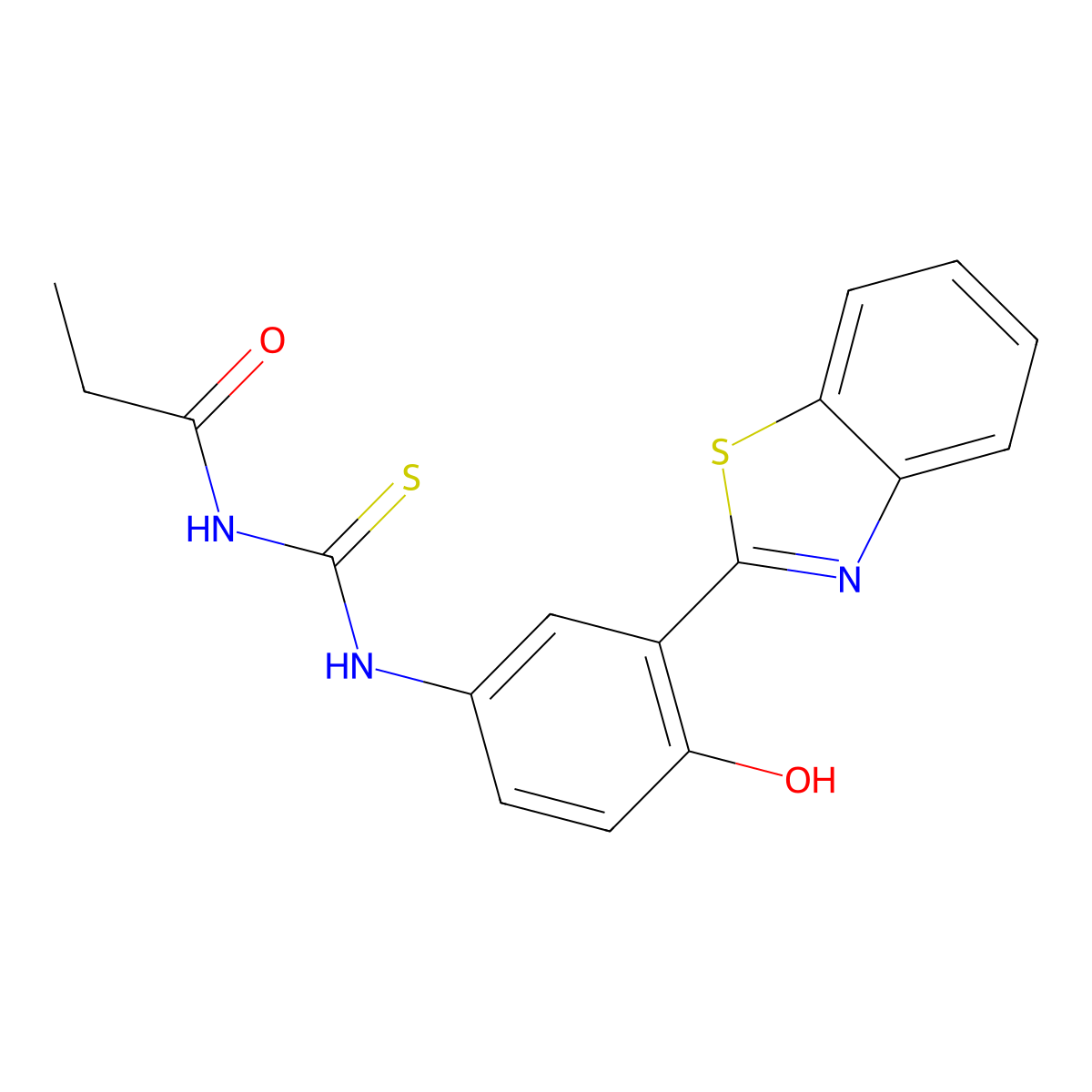 N-((3-(benzo[d]thiazol-2-yl)-4-hydroxyphenyl)carbamothioyl)propionamide molecular structure, CAS 429642-11-5