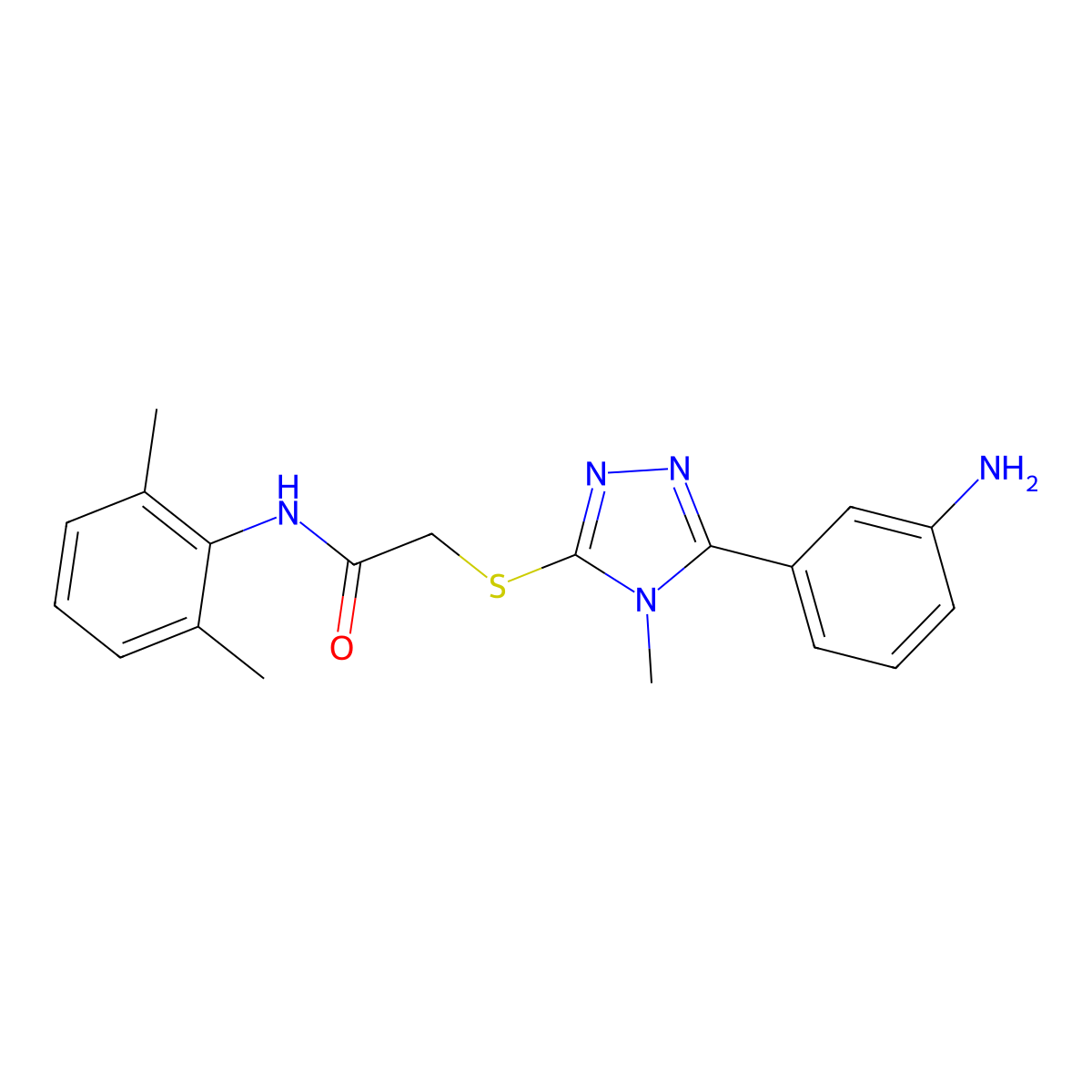 2-[[5-(3-aminophenyl)-4-methyl-1,2,4-triazol-3-yl]sulfanyl]-N-(2,6-dimethylphenyl)acetamide molecular structure, CAS 429642-14-8
