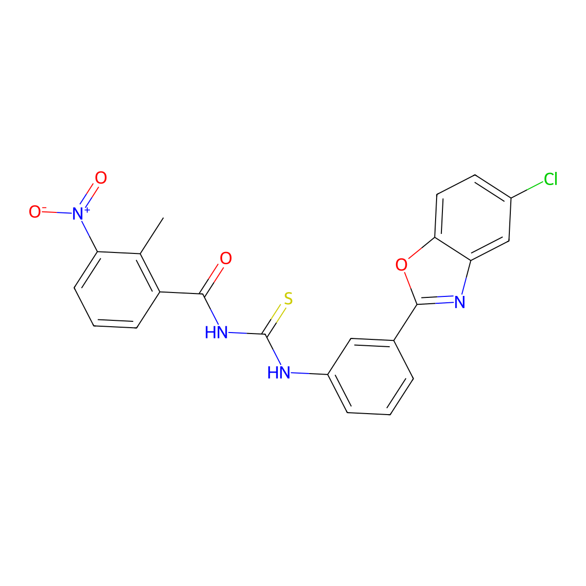N-[[3-(5-chloro-1,3-benzoxazol-2-yl)phenyl]carbamothioyl]-2-methyl-3-nitrobenzamide molecular structure, CAS 429642-16-0