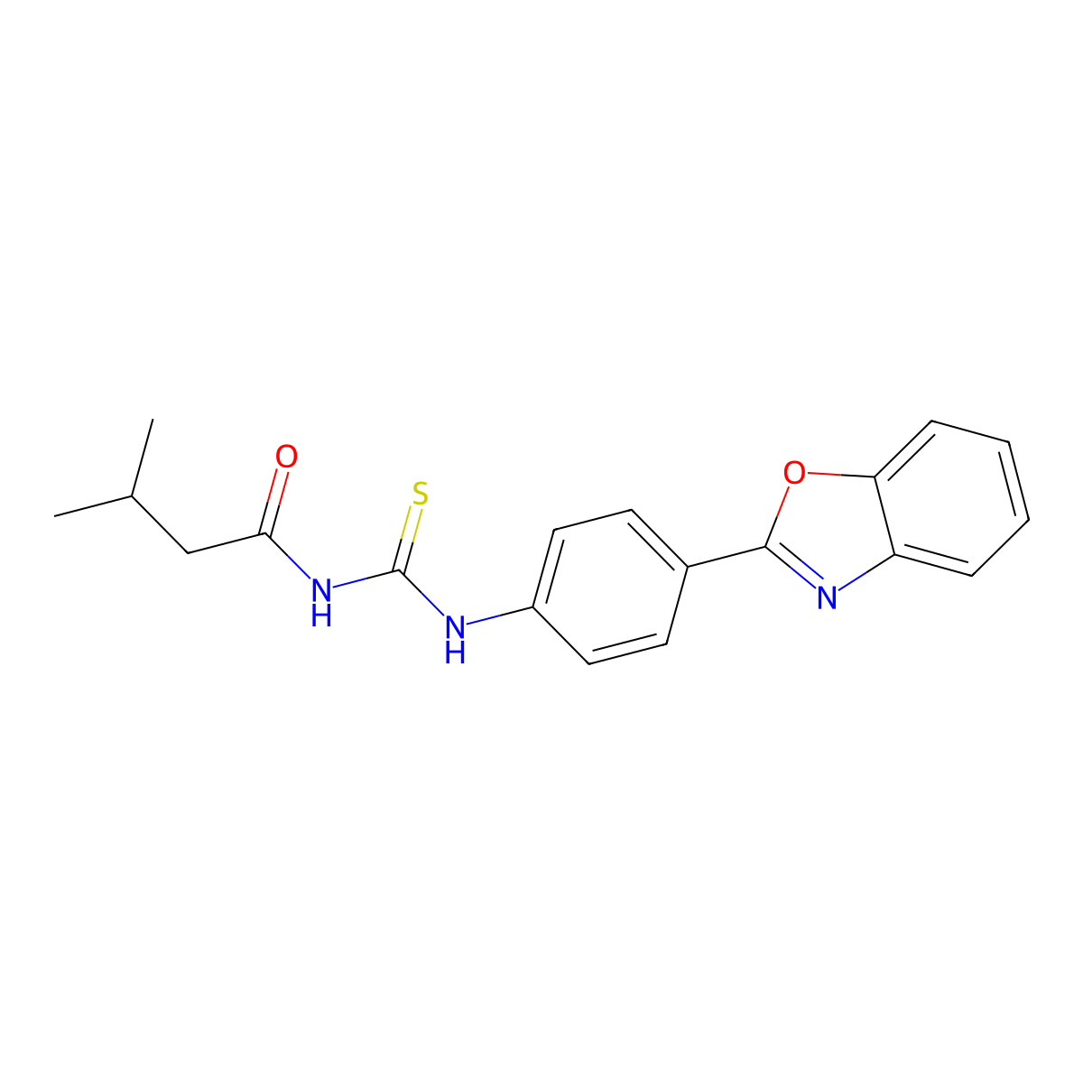 N-[[4-(1,3-benzoxazol-2-yl)phenyl]carbamothioyl]-3-methylbutanamide molecular structure, CAS 429642-19-3