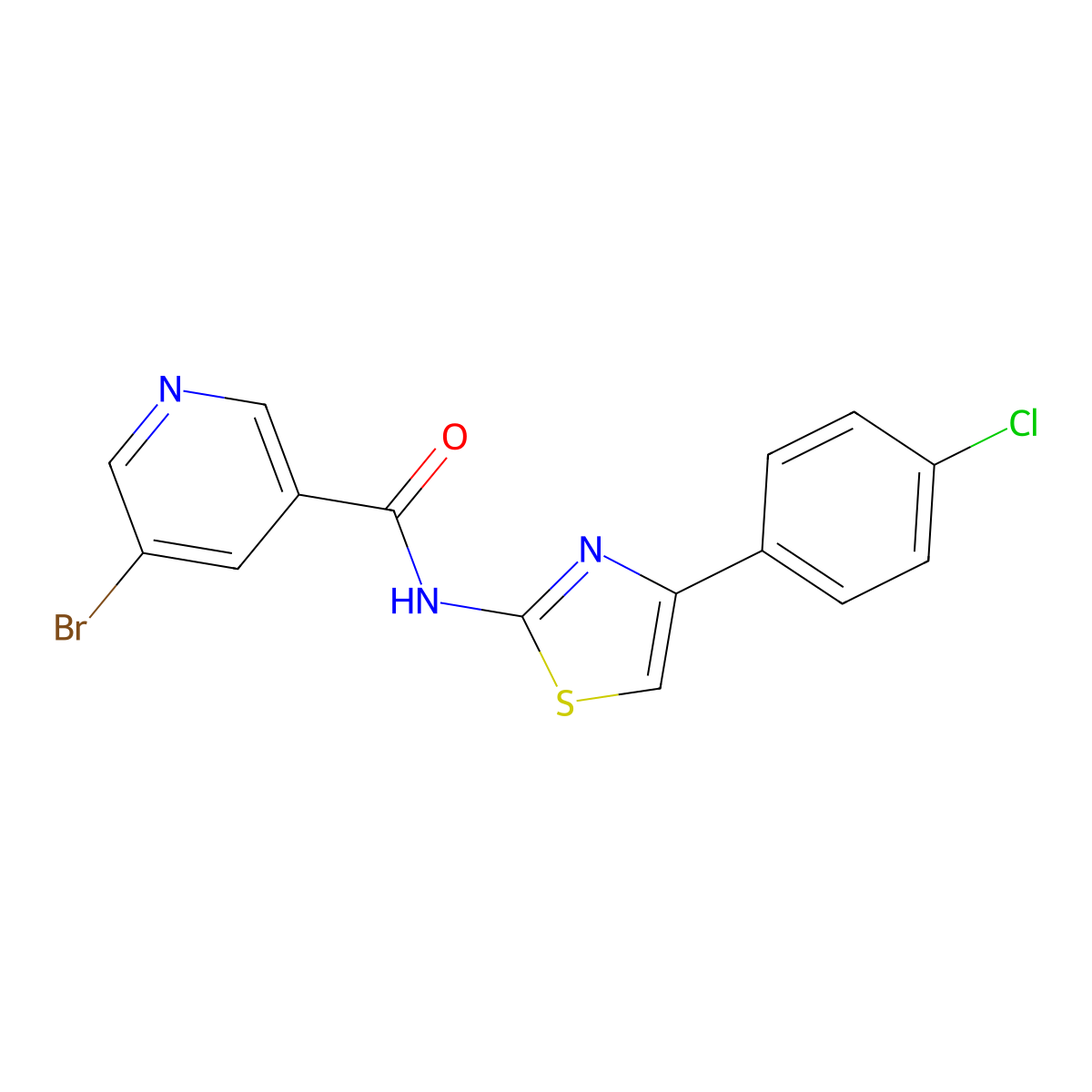 5-bromo-N-[4-(4-chlorophenyl)-1,3-thiazol-2-yl]pyridine-3-carboxamide molecular structure, CAS 429642-20-6