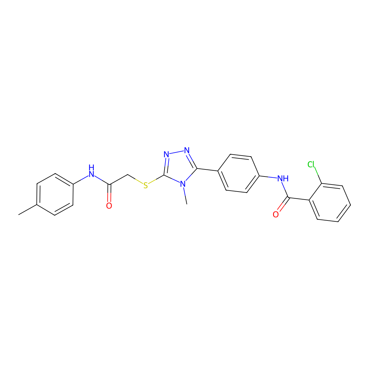 2-chloro-N-[4-[4-methyl-5-[2-(4-methylanilino)-2-oxoethyl]sulfanyl-1,2,4-triazol-3-yl]phenyl]benzamide molecular structure, CAS 429642-50-2