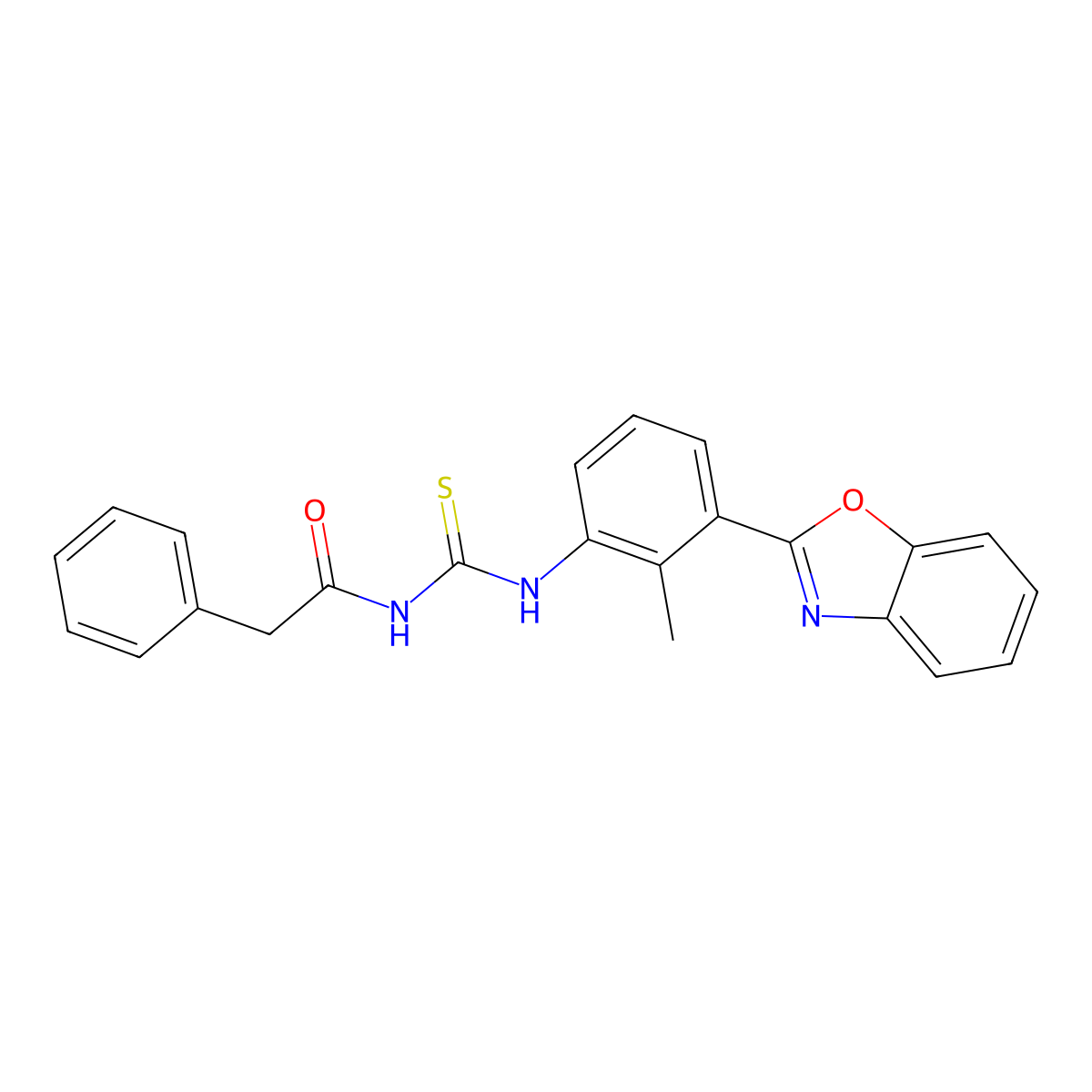 N-[[3-(1,3-benzoxazol-2-yl)-2-methylphenyl]carbamothioyl]-2-phenylacetamide molecular structure, CAS 429642-55-7