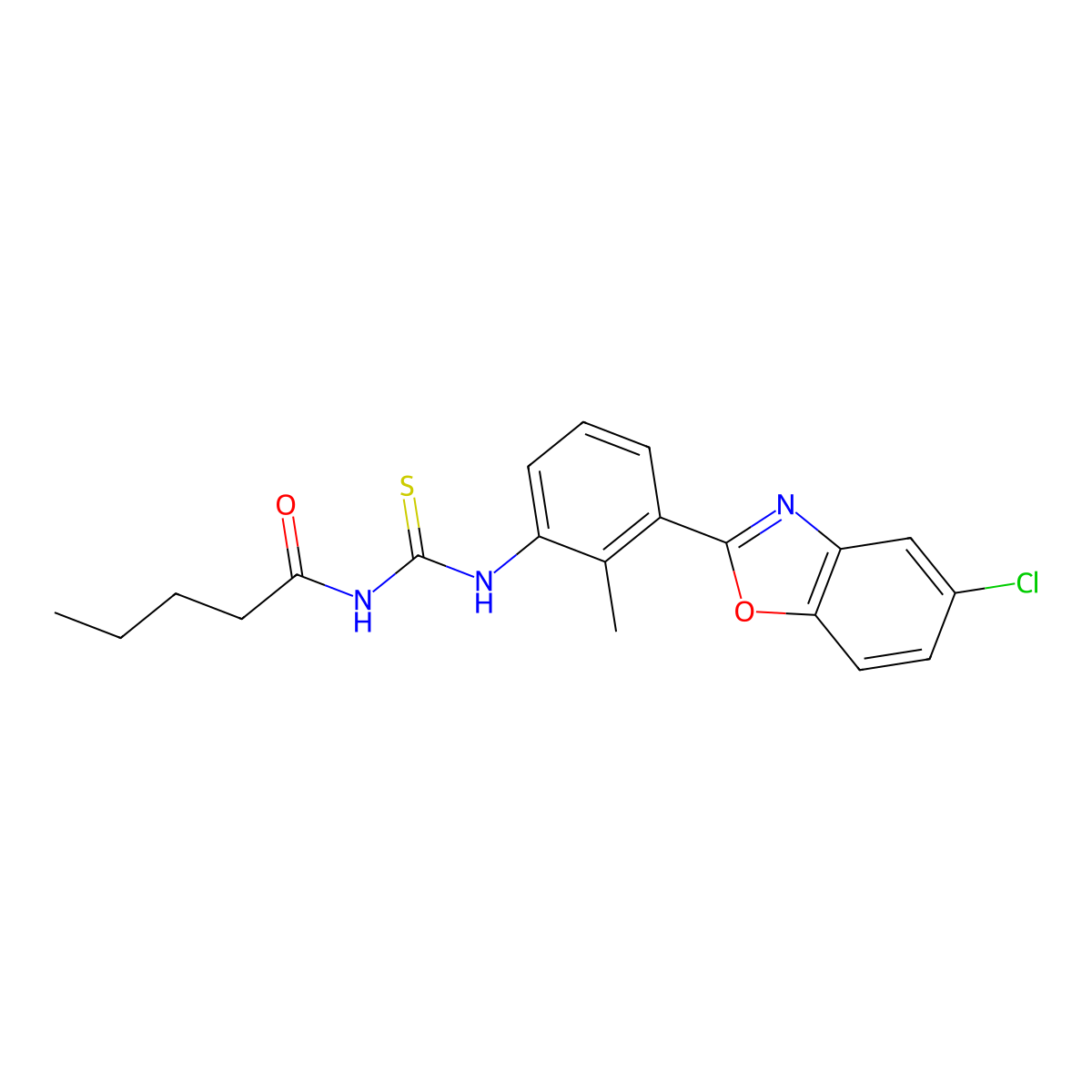 N-[[3-(5-chloro-1,3-benzoxazol-2-yl)-2-methylphenyl]carbamothioyl]pentanamide molecular structure, CAS 429642-63-7