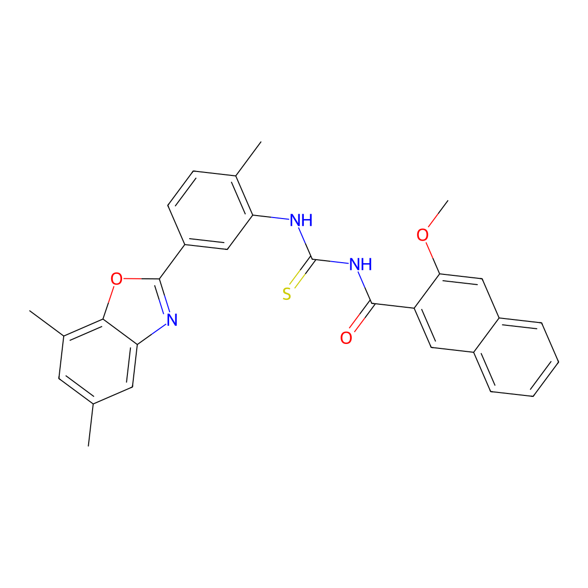N-[[5-(5,7-dimethyl-1,3-benzoxazol-2-yl)-2-methylphenyl]carbamothioyl]-3-methoxynaphthalene-2-carboxamide molecular structure, CAS 429642-79-5