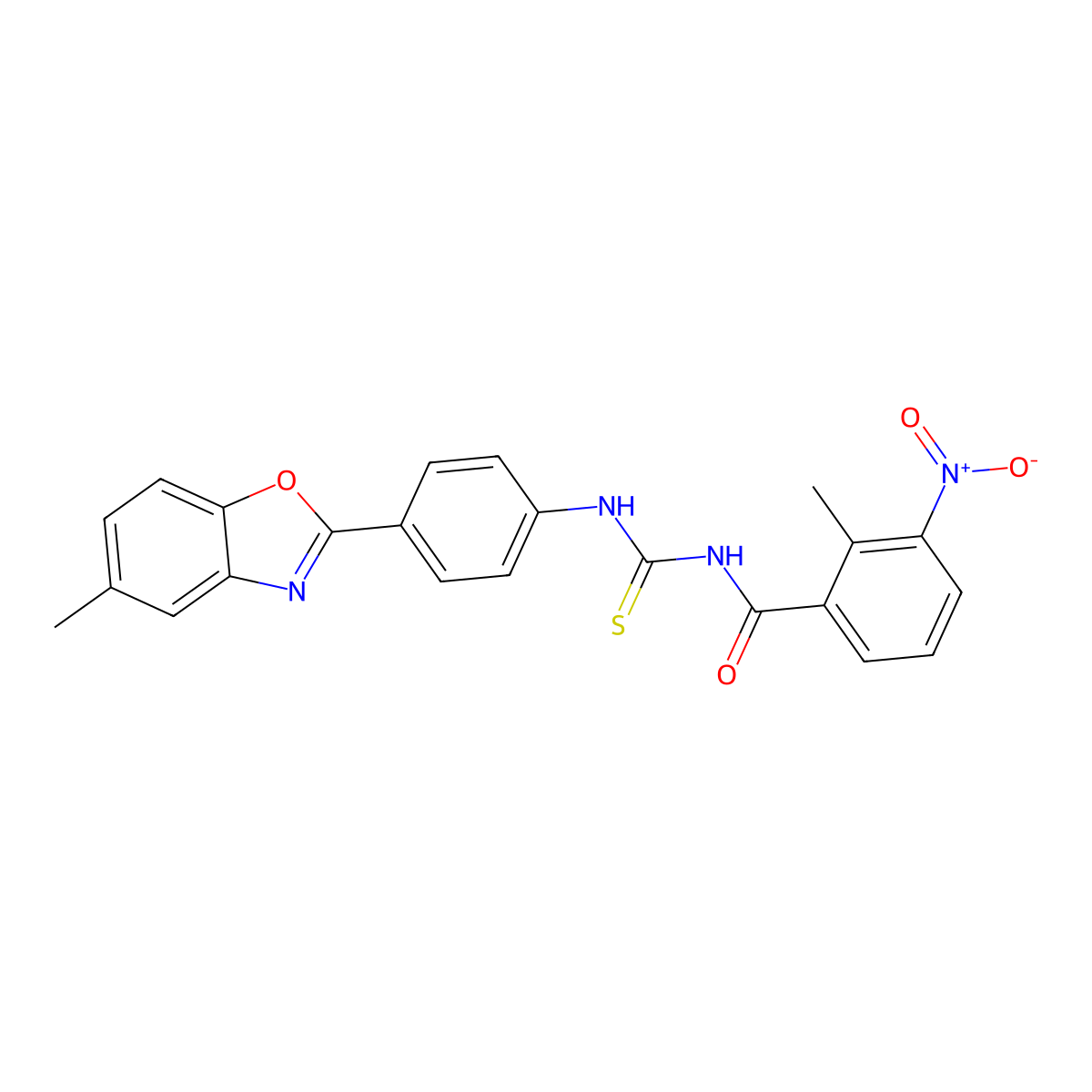 2-methyl-N-[[4-(5-methyl-1,3-benzoxazol-2-yl)phenyl]carbamothioyl]-3-nitrobenzamide molecular structure, CAS 429642-90-0