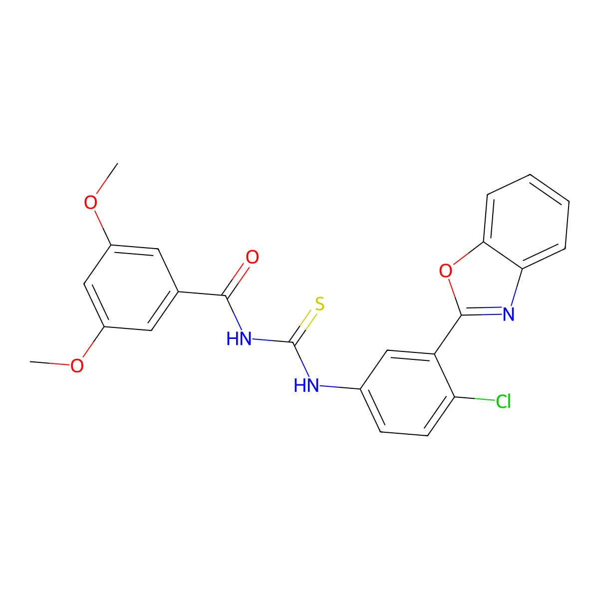 N-[[3-(1,3-benzoxazol-2-yl)-4-chlorophenyl]carbamothioyl]-3,5-dimethoxybenzamide molecular structure, CAS 429643-17-4