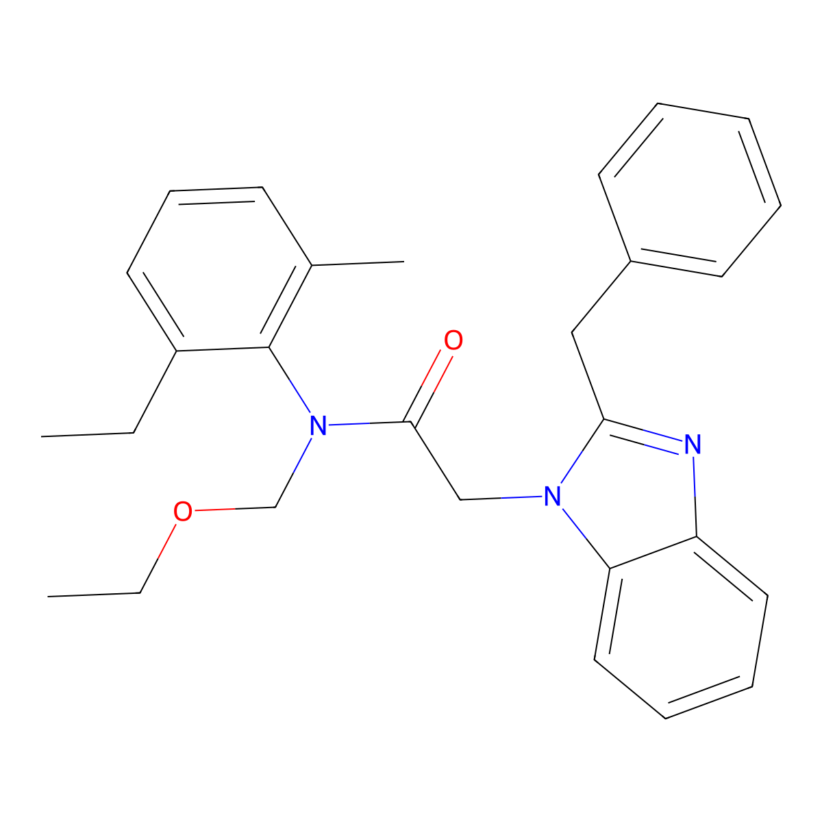 2-(2-benzyl-1H-benzo[d]imidazol-1-yl)-N-(ethoxymethyl)-N-(2-ethyl-6-methylphenyl)acetamide molecular structure, CAS 429643-63-0