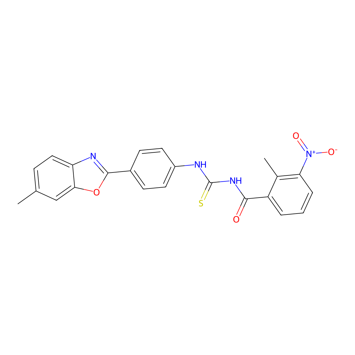2-methyl-N-[[4-(6-methyl-1,3-benzoxazol-2-yl)phenyl]carbamothioyl]-3-nitrobenzamide molecular structure, CAS 429643-64-1