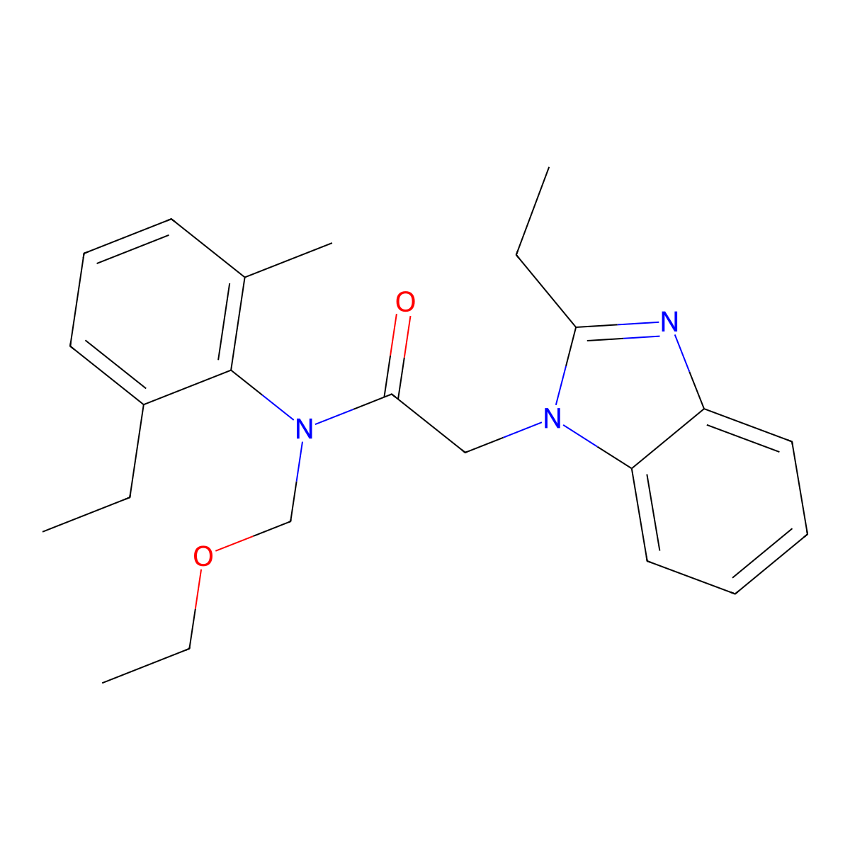 N-(ethoxymethyl)-2-(2-ethyl-1H-benzimidazol-1-yl)-N-(2-ethyl-6-methylphenyl)acetamide molecular structure, CAS 429643-69-6