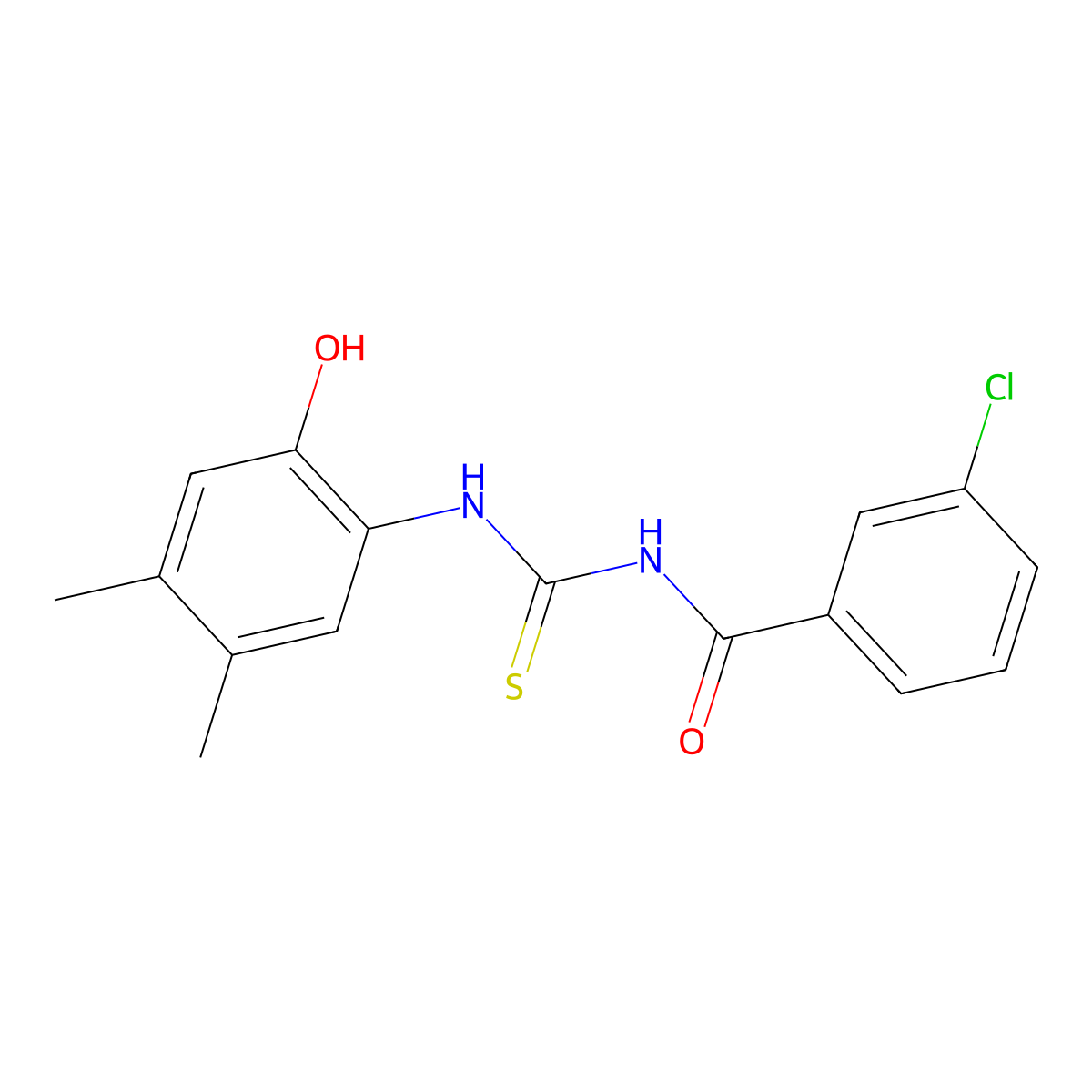 3-chloro-N-[(2-hydroxy-4,5-dimethylphenyl)carbamothioyl]benzamide molecular structure, CAS 429643-82-3