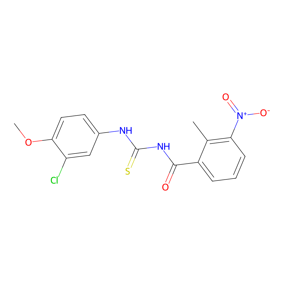 N-[(3-chloro-4-methoxyphenyl)carbamothioyl]-2-methyl-3-nitrobenzamide molecular structure, CAS 429644-03-1