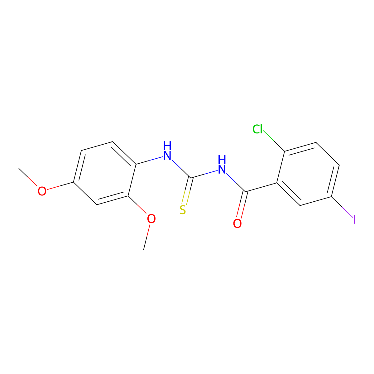 2-chloro-N-[(2,4-dimethoxyphenyl)carbamothioyl]-5-iodobenzamide molecular structure, CAS 429644-25-7
