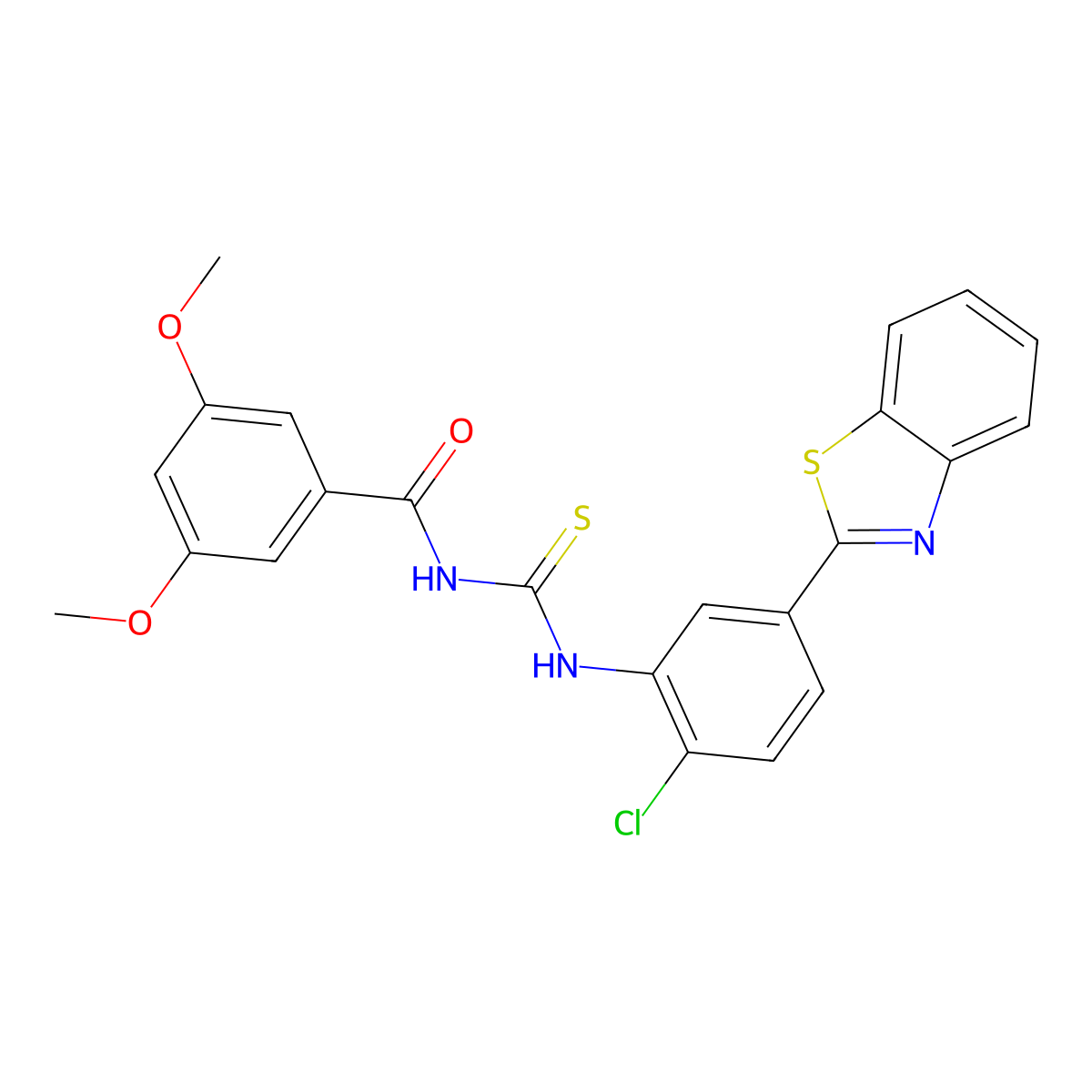 N-[[5-(1,3-benzothiazol-2-yl)-2-chlorophenyl]carbamothioyl]-3,5-dimethoxybenzamide molecular structure, CAS 429644-27-9