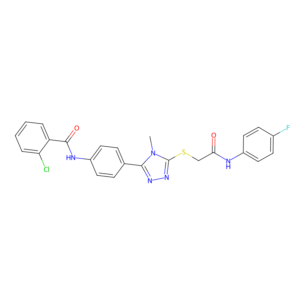 2-chloro-N-[4-[5-[2-(4-fluoroanilino)-2-oxoethyl]sulfanyl-4-methyl-1,2,4-triazol-3-yl]phenyl]benzamide molecular structure, CAS 429646-82-2