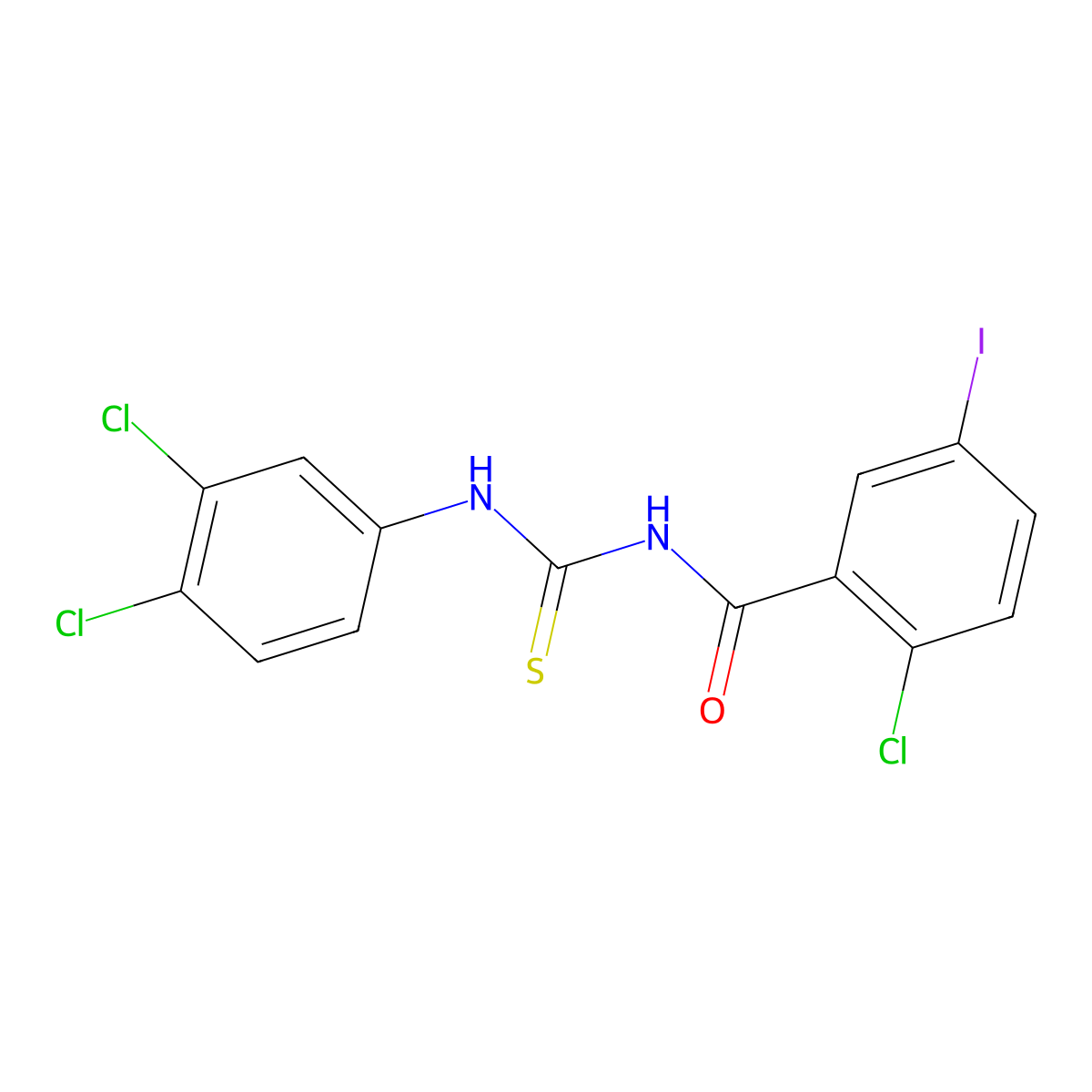 2-chloro-N-[(3,4-dichlorophenyl)carbamothioyl]-5-iodobenzamide molecular structure, CAS 429646-90-2