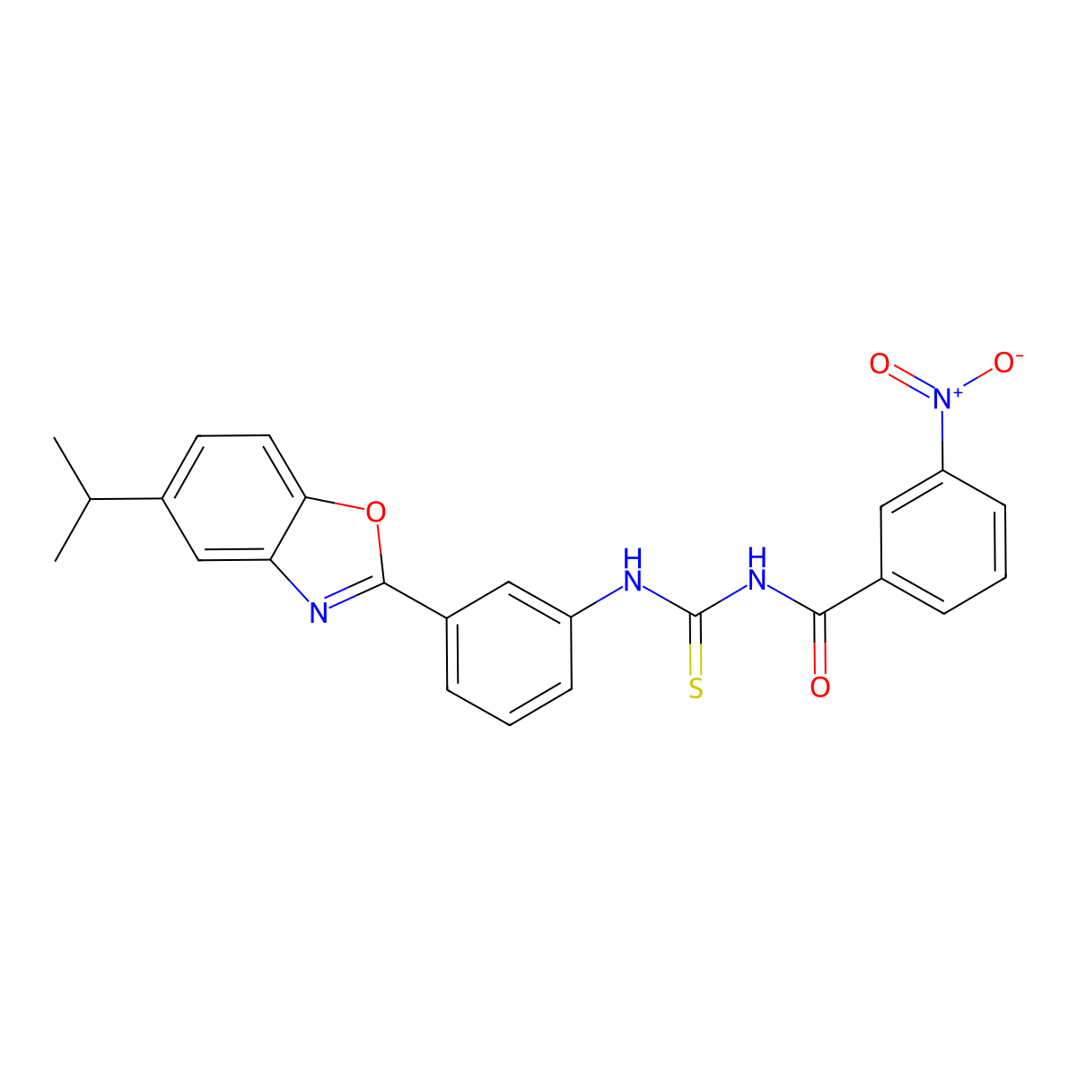 3-nitro-N-[[3-(5-propan-2-yl-1,3-benzoxazol-2-yl)phenyl]carbamothioyl]benzamide molecular structure, CAS 429646-92-4