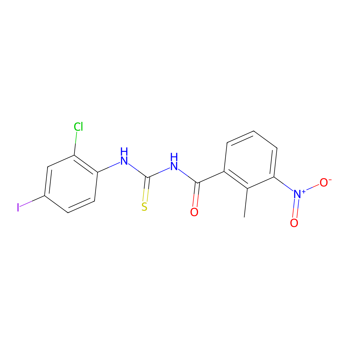 N-[(2-chloro-4-iodophenyl)carbamothioyl]-2-methyl-3-nitrobenzamide molecular structure, CAS 429647-16-5