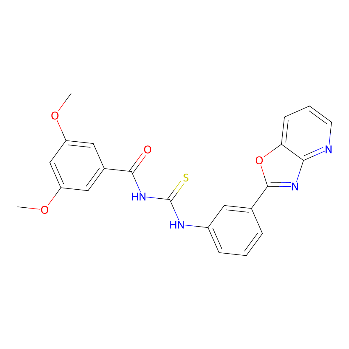 3,5-dimethoxy-N-[[3-([1,3]oxazolo[4,5-b]pyridin-2-yl)phenyl]carbamothioyl]benzamide molecular structure, CAS 429647-35-8