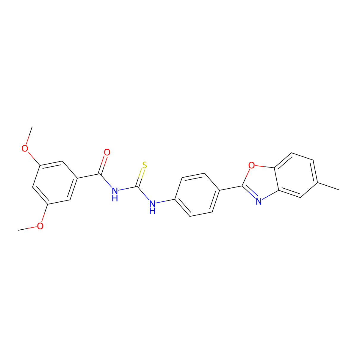 3,5-dimethoxy-N-[[4-(5-methyl-1,3-benzoxazol-2-yl)phenyl]carbamothioyl]benzamide molecular structure, CAS 429647-42-7