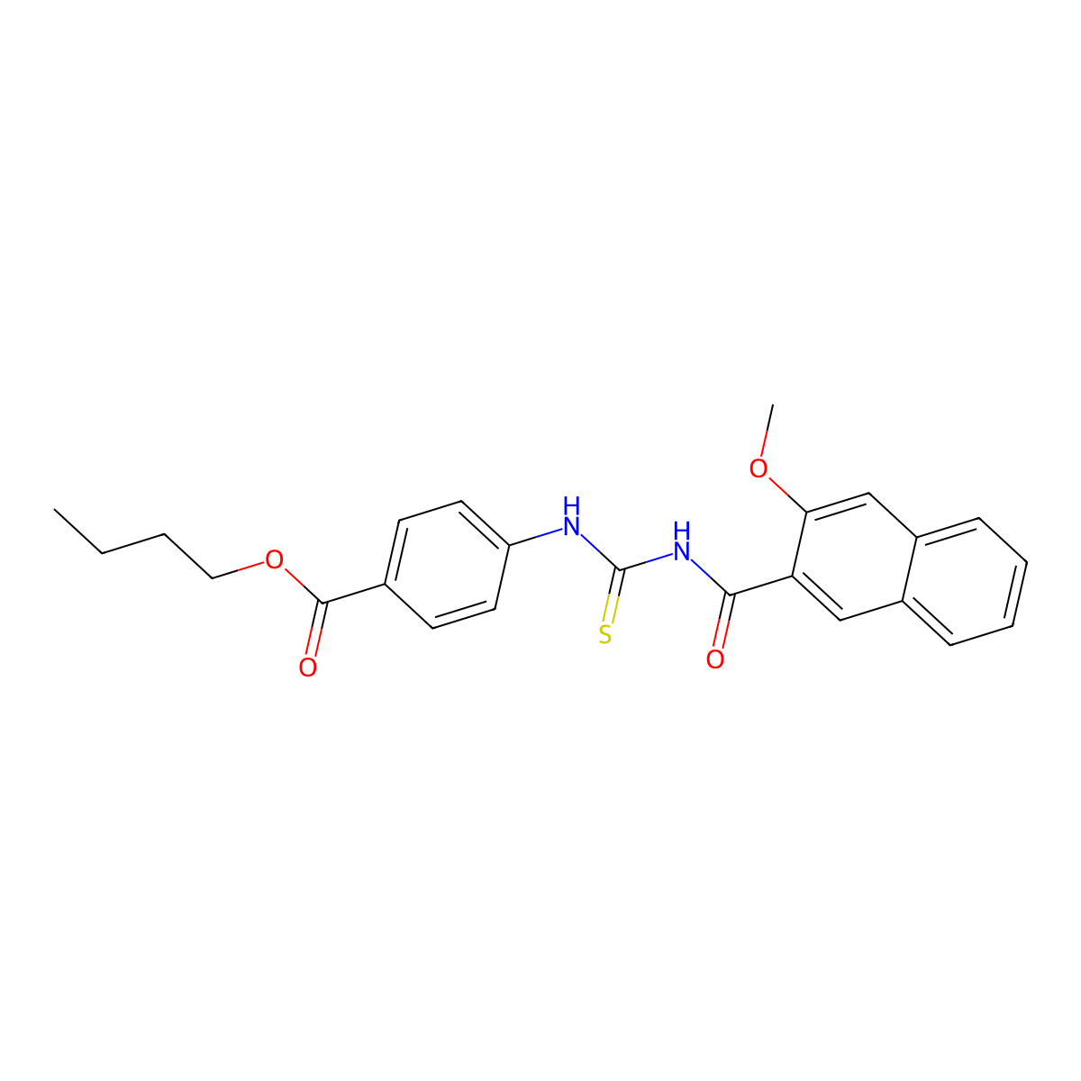 Butyl 4-({[(3-methoxynaphthalen-2-yl)carbonyl]carbamothioyl}amino)benzoate molecular structure, CAS 429647-43-8