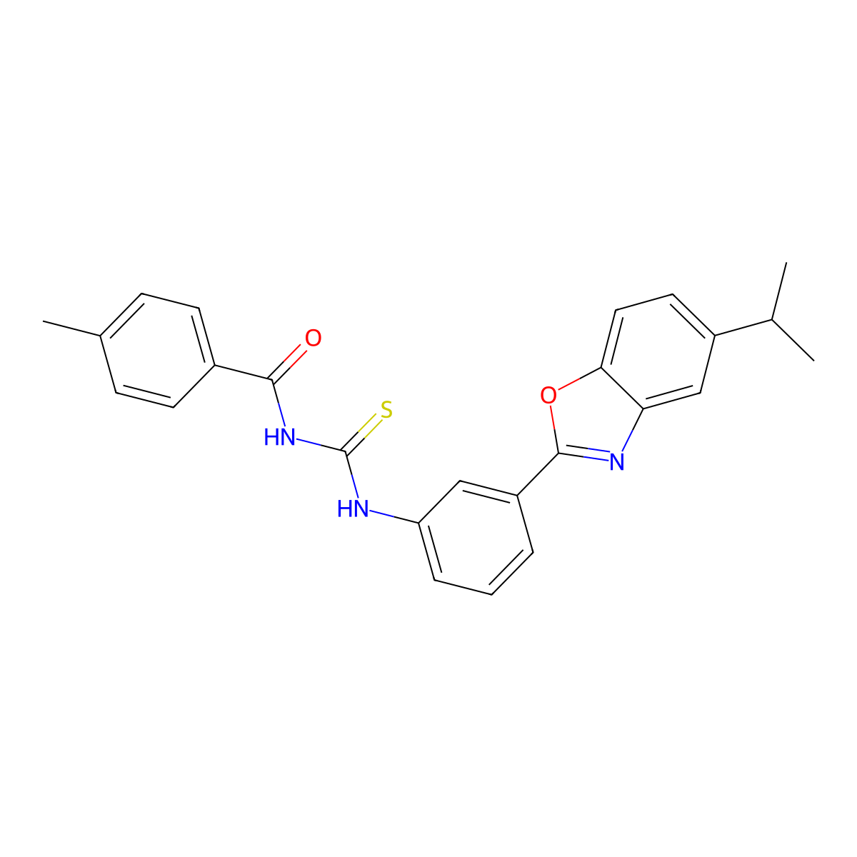 4-methyl-N-[[3-(5-propan-2-yl-1,3-benzoxazol-2-yl)phenyl]carbamothioyl]benzamide molecular structure, CAS 429647-56-3