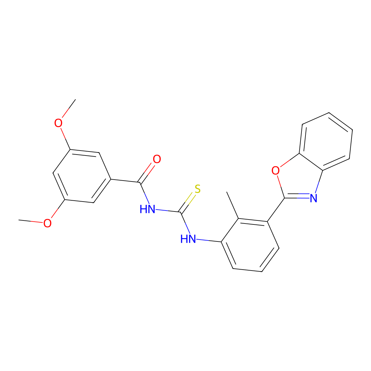 N-[[3-(1,3-benzoxazol-2-yl)-2-methylphenyl]carbamothioyl]-3,5-dimethoxybenzamide molecular structure, CAS 429647-65-4