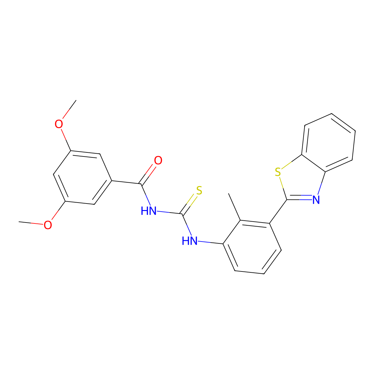 N-[[3-(1,3-benzothiazol-2-yl)-2-methylphenyl]carbamothioyl]-3,5-dimethoxybenzamide molecular structure, CAS 429647-79-0