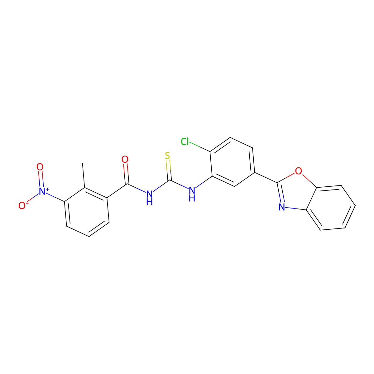 N-[[5-(1,3-benzoxazol-2-yl)-2-chlorophenyl]carbamothioyl]-2-methyl-3-nitrobenzamide molecular structure, CAS 429647-84-7