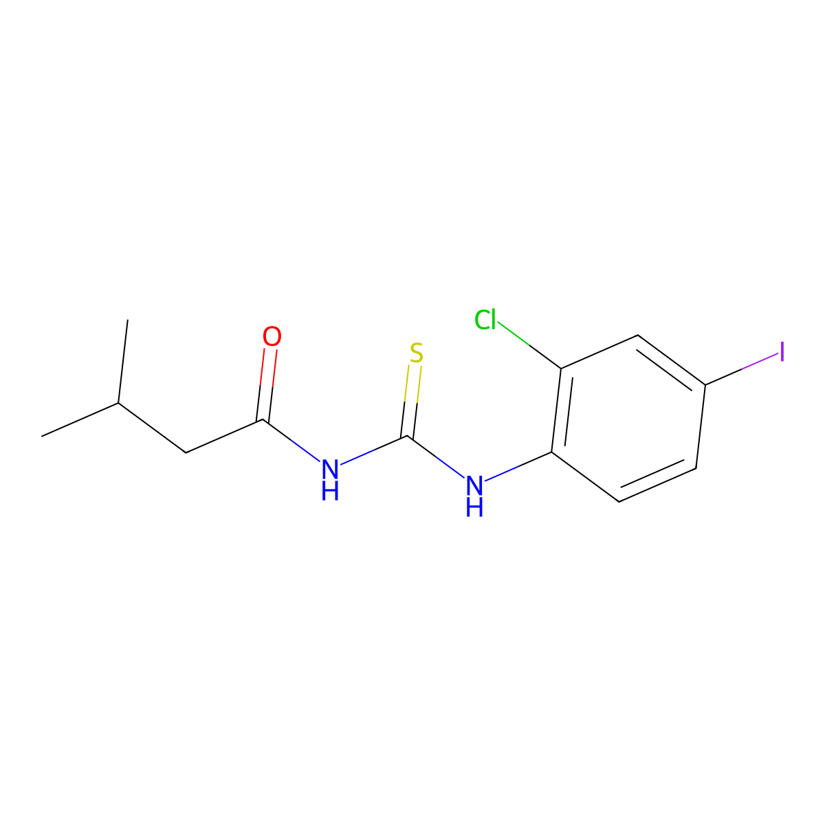 N-[(2-chloro-4-iodophenyl)carbamothioyl]-3-methylbutanamide molecular structure, CAS 429647-87-0