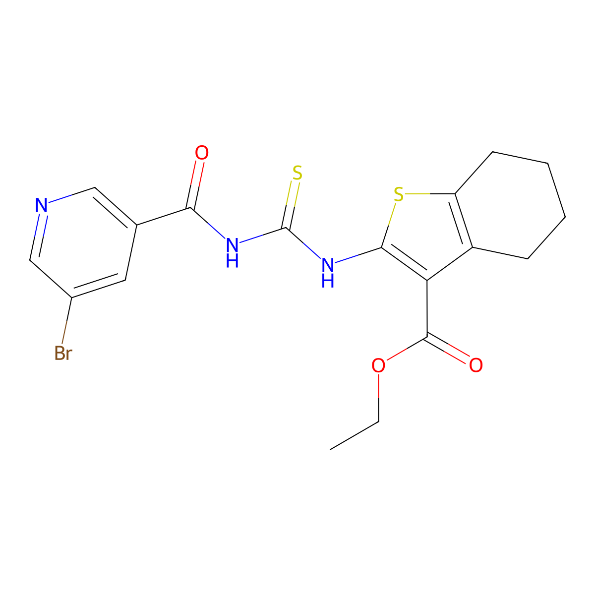 Ethyl 2-[(5-bromopyridine-3-carbonyl)carbamothioylamino]-4,5,6,7-tetrahydro-1-benzothiophene-3-carboxylate molecular structure, CAS 429647-98-3
